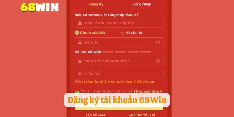 Đăng ký tài khoản 68Win
