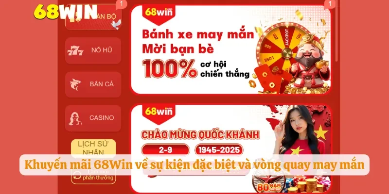 Khuyến mãi 68Win về sự kiện đặc biệt và vòng quay may mắn
