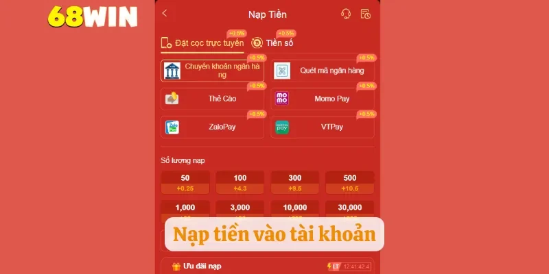 Nạp tiền vào tài khoản